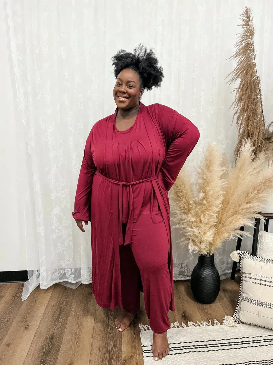 🍷 Robe Bamboo Long | Cherry Wine Red 🍷