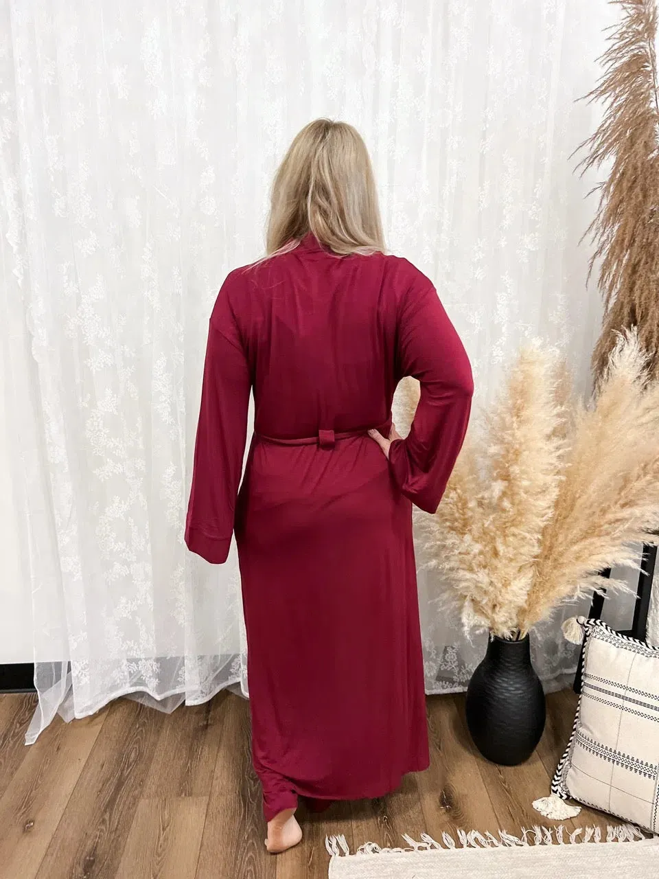 🍷 Robe Bamboo Long | Cherry Wine Red 🍷