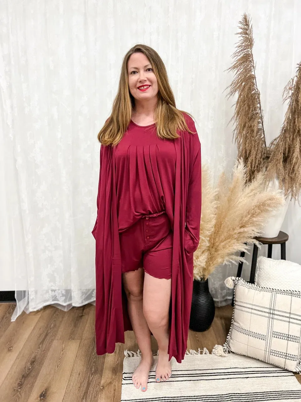 🍷 Robe Bamboo Long | Cherry Wine Red 🍷