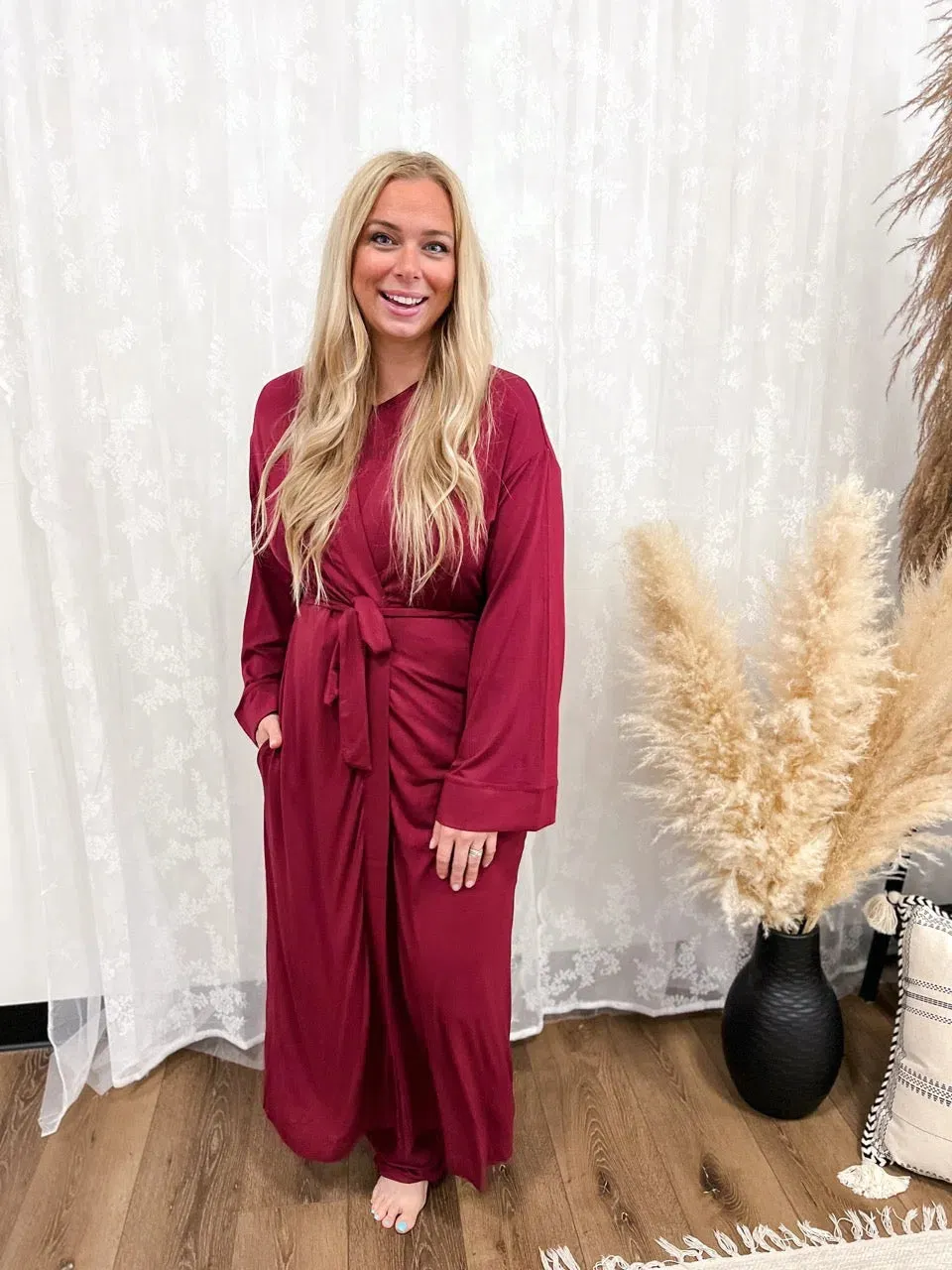 🍷 Robe Bamboo Long | Cherry Wine Red 🍷