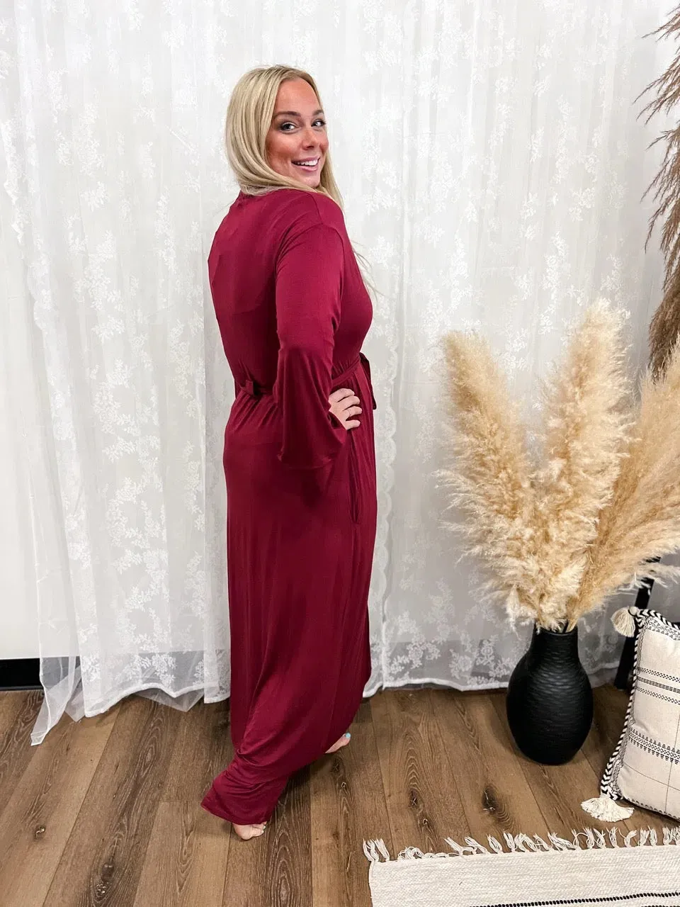 🍷 Robe Bamboo Long | Cherry Wine Red 🍷