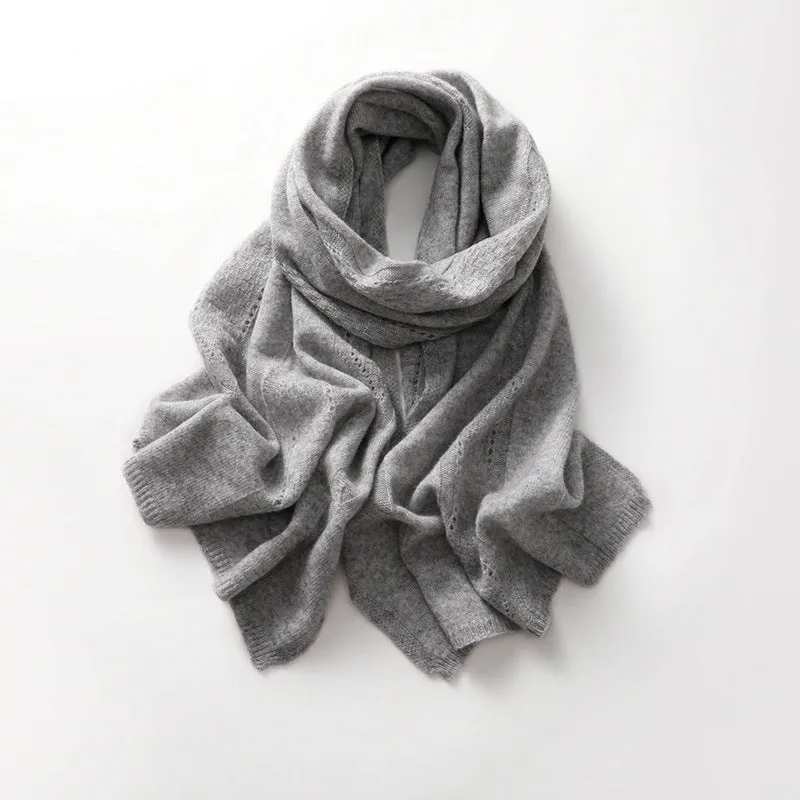 100% Cashmere Knitted Wrap Shawl Large Scarf for Women Travel