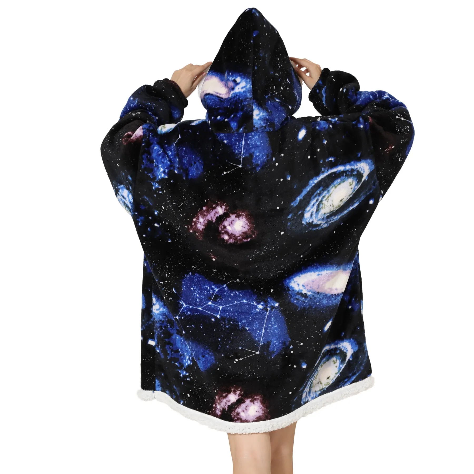Adults Galaxy Print Oversized Plush Blanket Hoodie