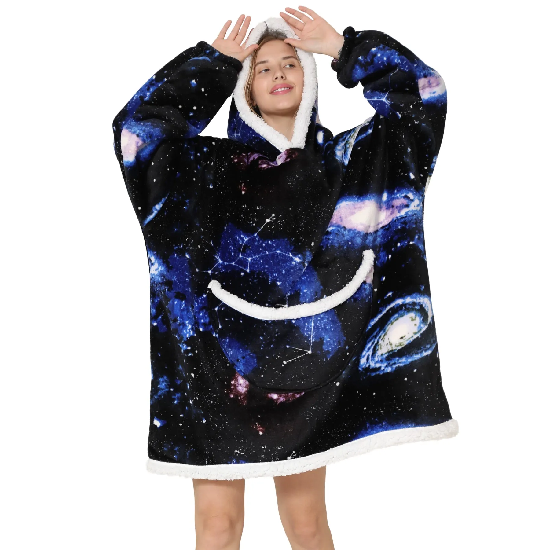 Adults Galaxy Print Oversized Plush Blanket Hoodie