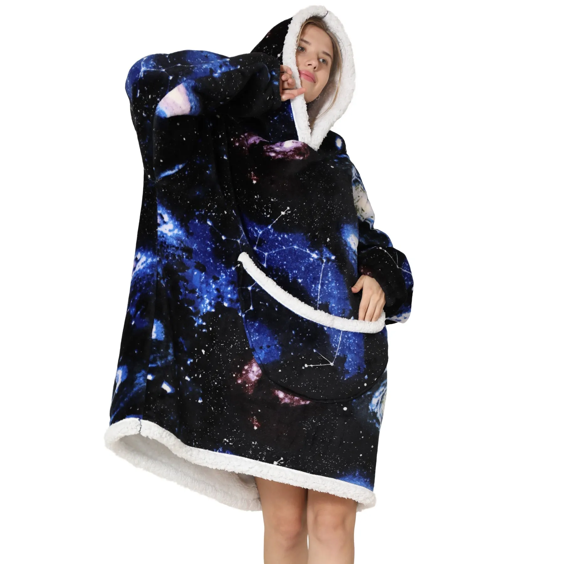 Adults Galaxy Print Oversized Plush Blanket Hoodie
