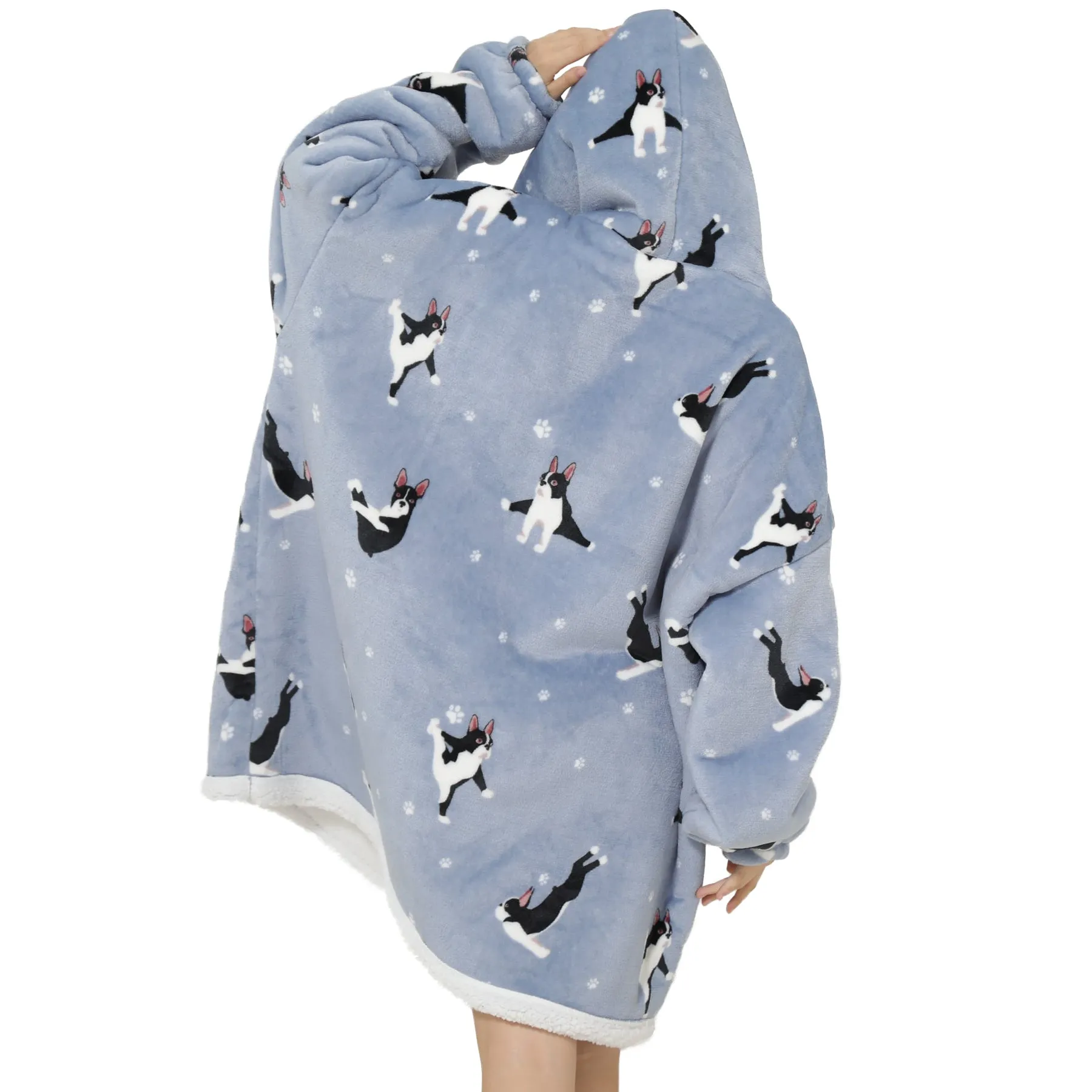Adults Grey Boston Terrier Oversized Plush Blanket Hoodie