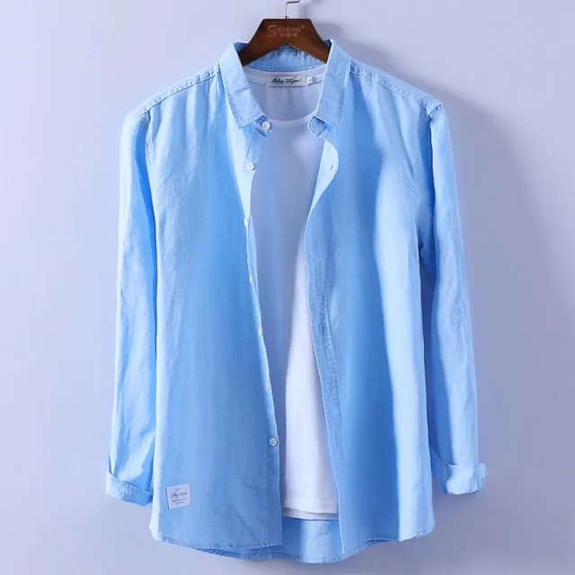 Aidase  Men Spring Summer Cotton Linen Shirt Slim Square Collar Comfortable Undershirt Male Plus Size