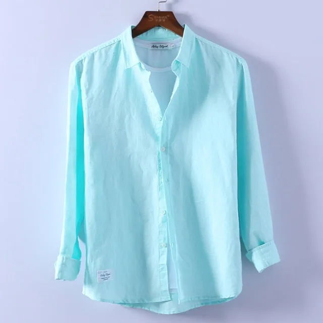 Aidase  Men Spring Summer Cotton Linen Shirt Slim Square Collar Comfortable Undershirt Male Plus Size