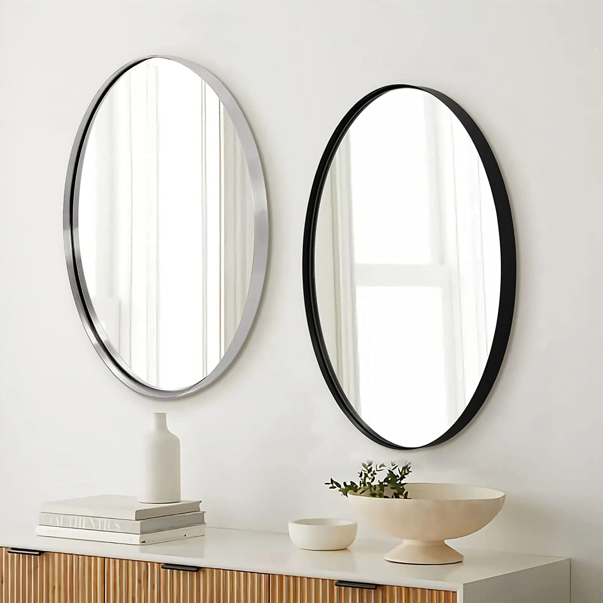 ANDY STAR 24 x 36 Inch Oval Hanging Bathroom Mirror, Polished Silver (Open Box)