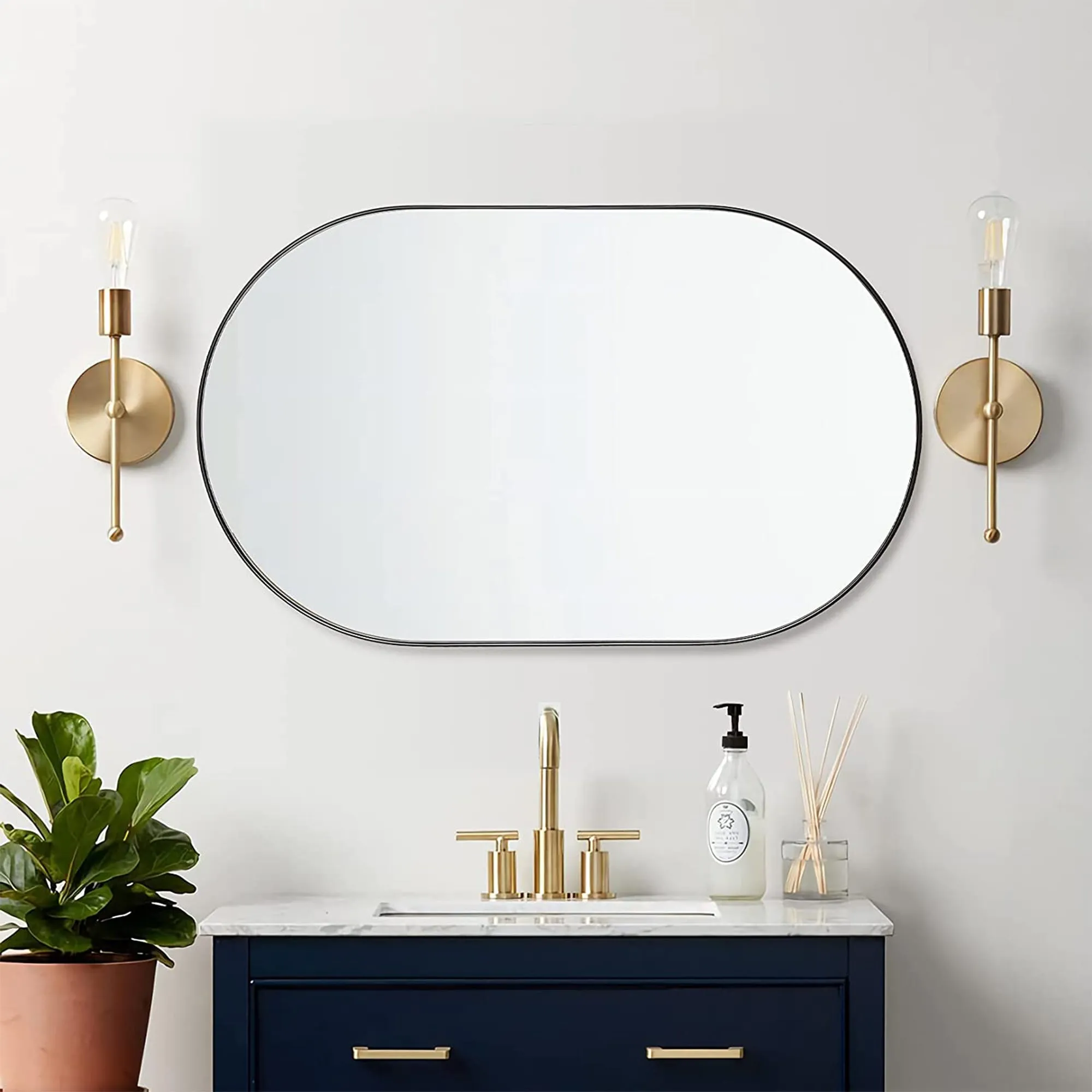 ANDY STAR Modern 20 x 33 Inch Oval Wall Bathroom Mirror, Matte Black (Open Box)