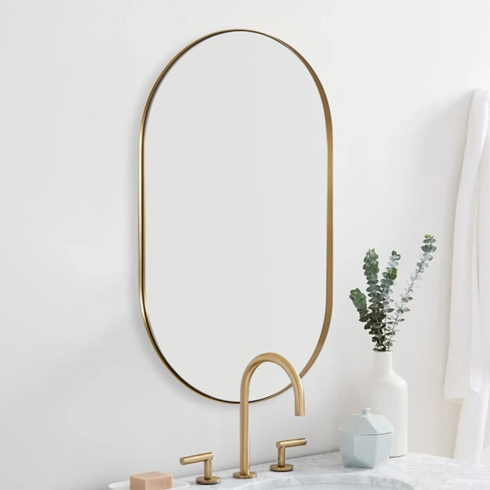 ANDY STAR Modern 20"x33" Oval Wall Hanging Bathroom Mirror, Brushed Gold (Used)