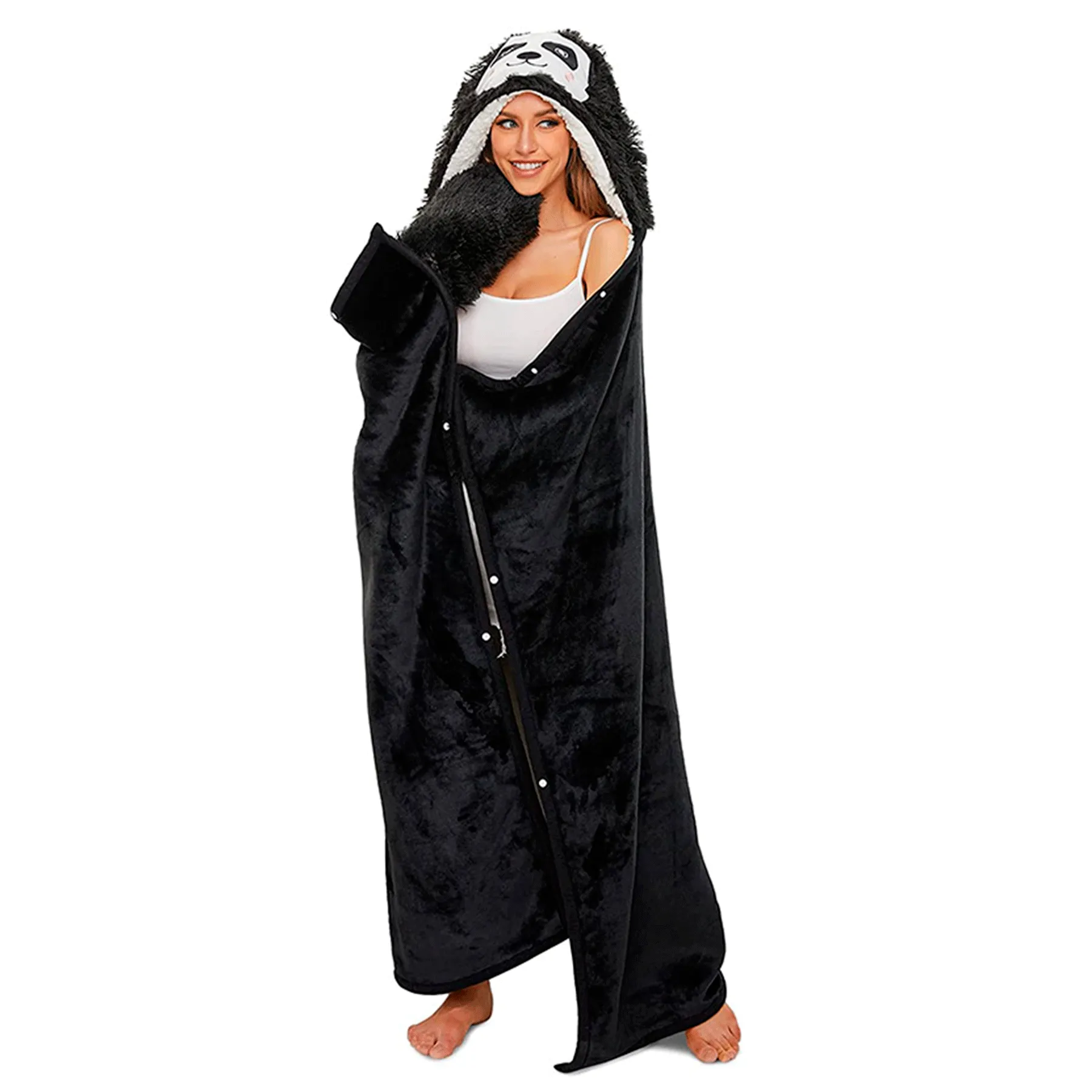 Animal Fluffy Fleece Unisex Hooded Blankets - Panda