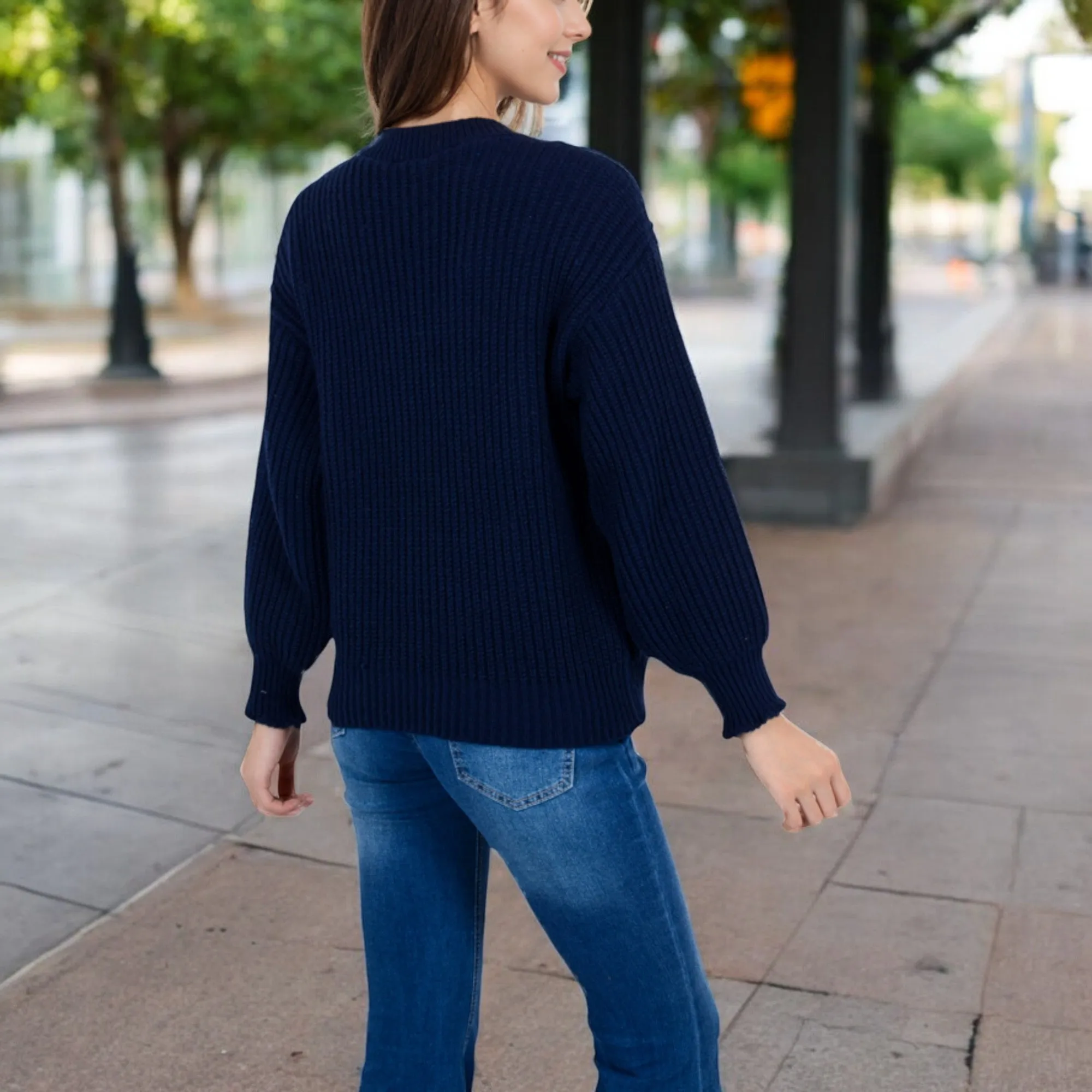 Anna-Kaci Women's Chunky Knit Sweater with Button Front and Ribbed Textured Design