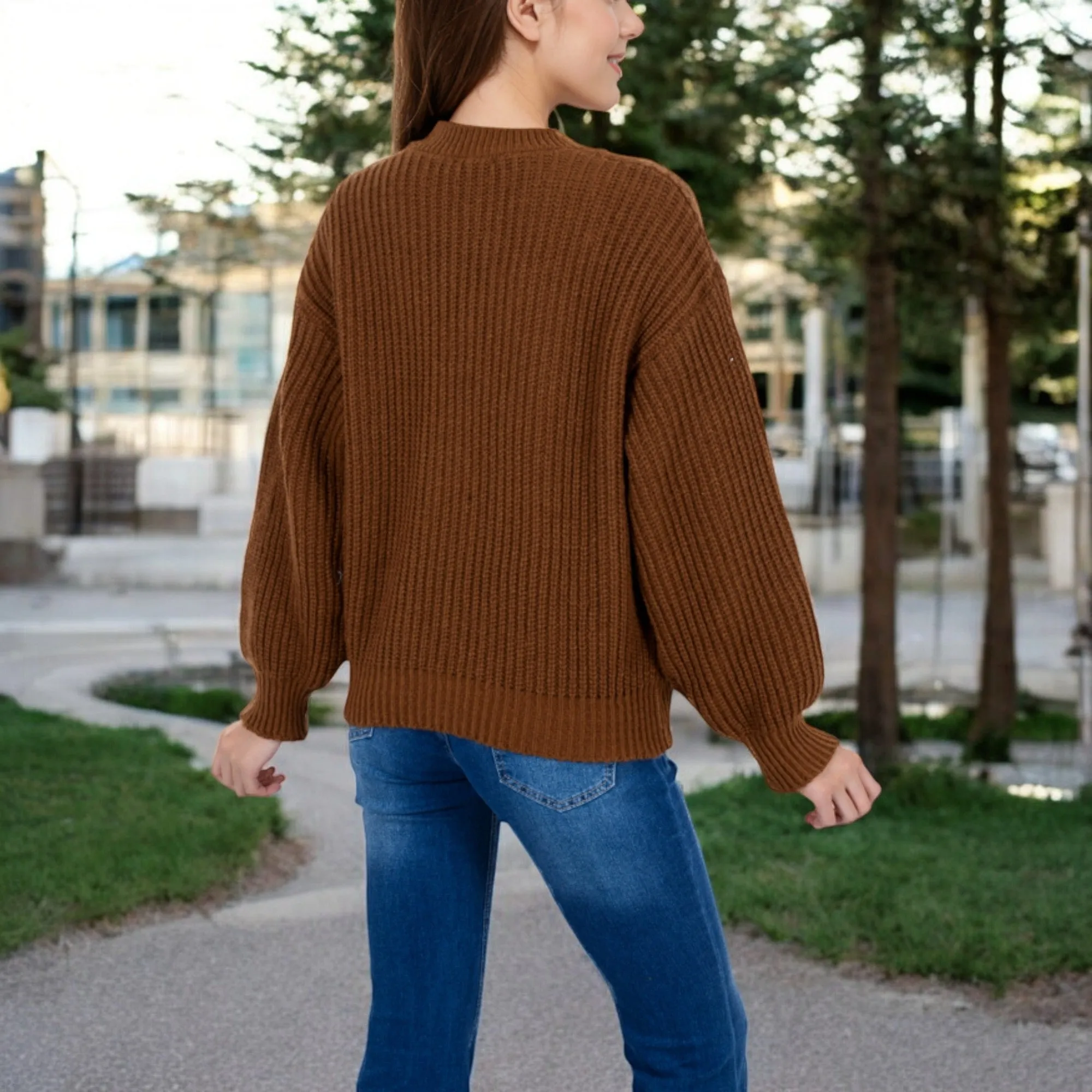 Anna-Kaci Women's Chunky Knit Sweater with Button Front and Ribbed Textured Design
