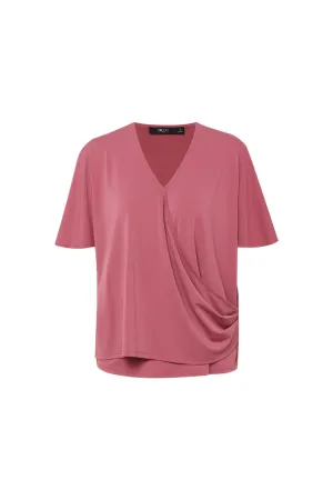 Bailey Stretchable Crepe Knit V Neck Top with Flare Sleeves