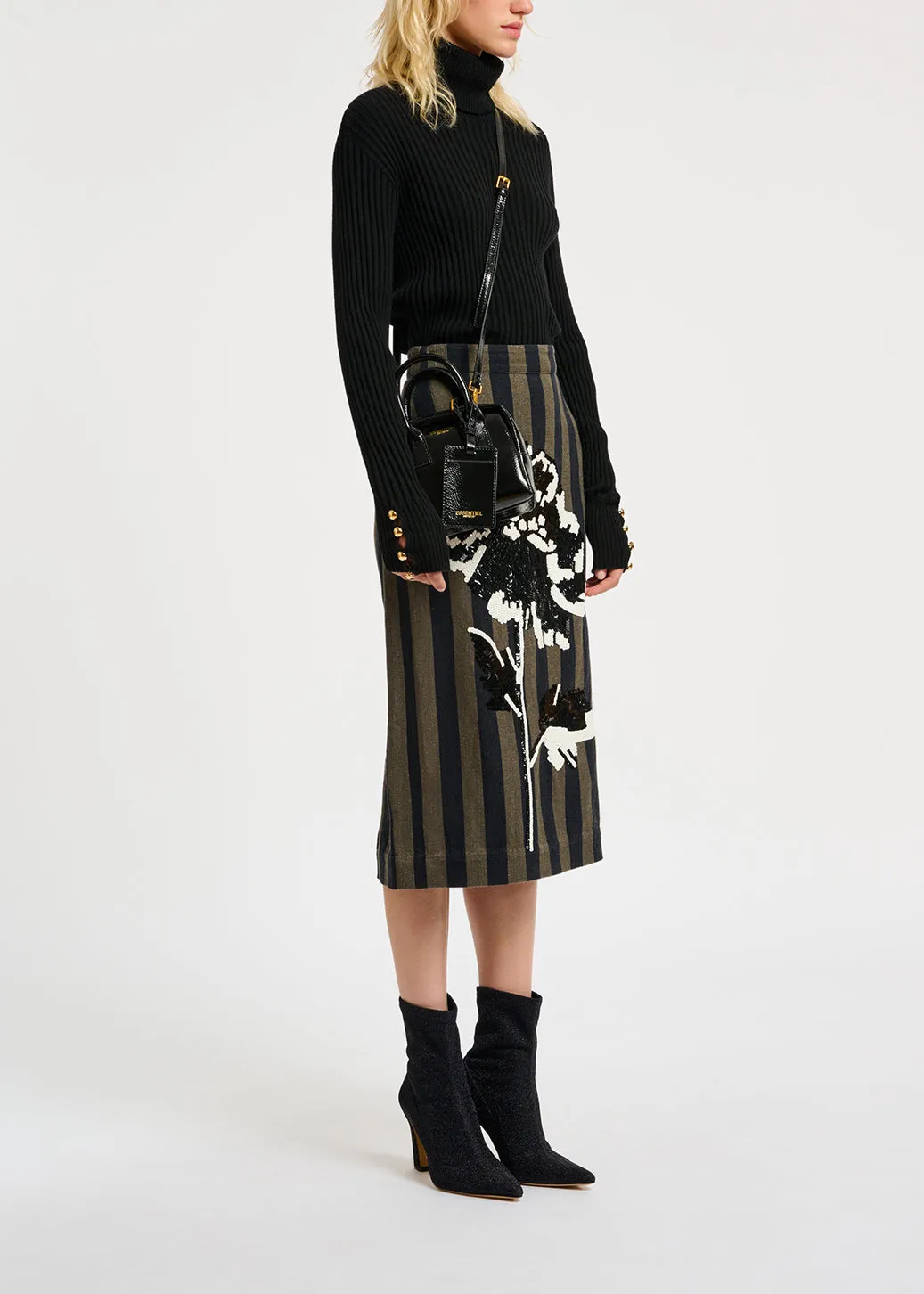 Black rib-knitted turtleneck sweater