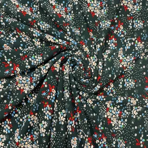 Black with Multicolor Floral Crepe Lycra Fabric