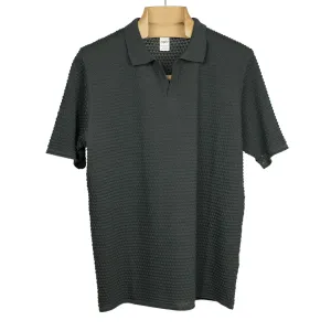 Bubble-knit short sleeve cotton polo shirt, grey