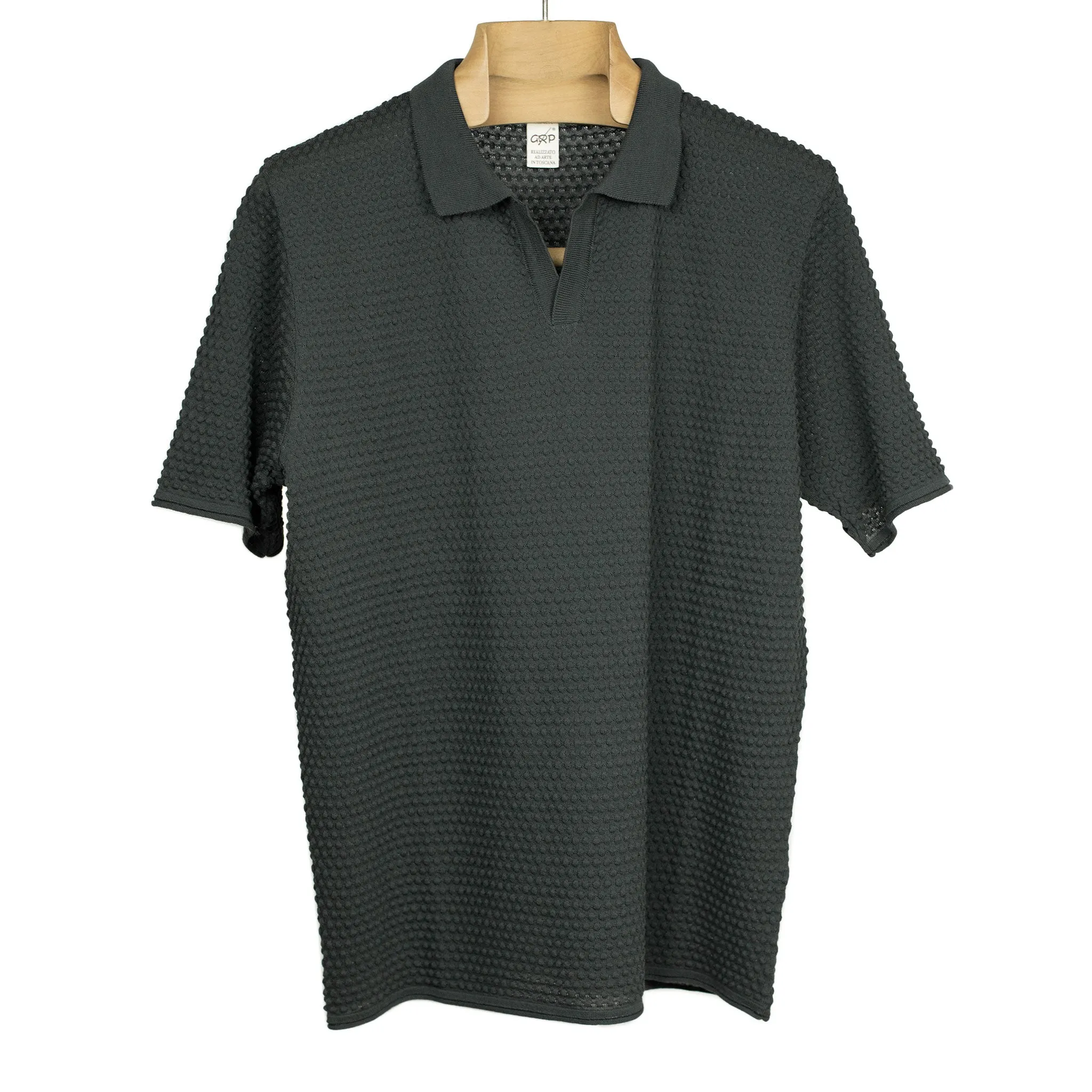 Bubble-knit short sleeve cotton polo shirt, grey