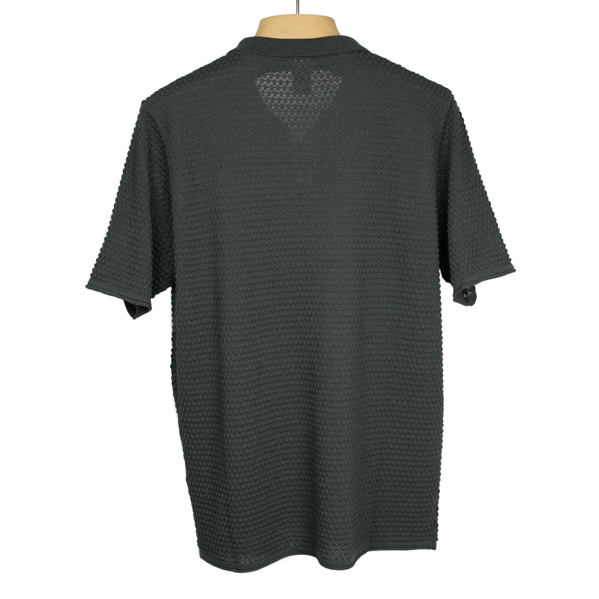 Bubble-knit short sleeve cotton polo shirt, grey
