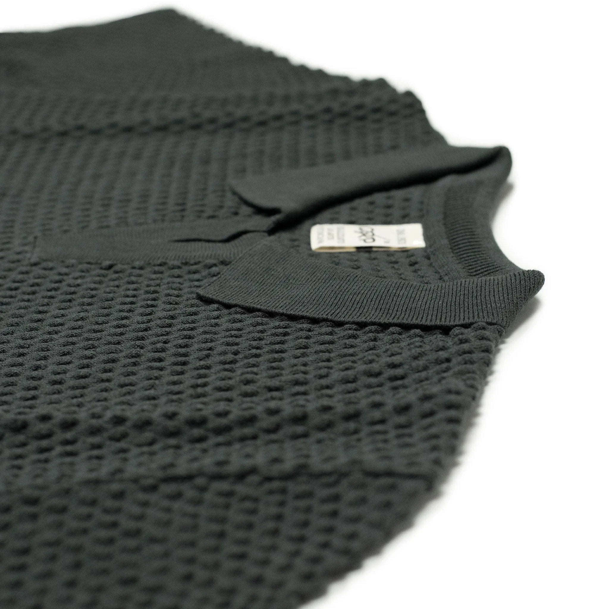 Bubble-knit short sleeve cotton polo shirt, grey