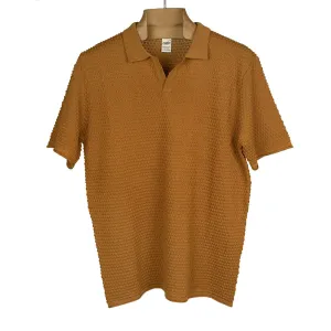 Bubble-knit short sleeve cotton polo shirt, tobacco (restock)