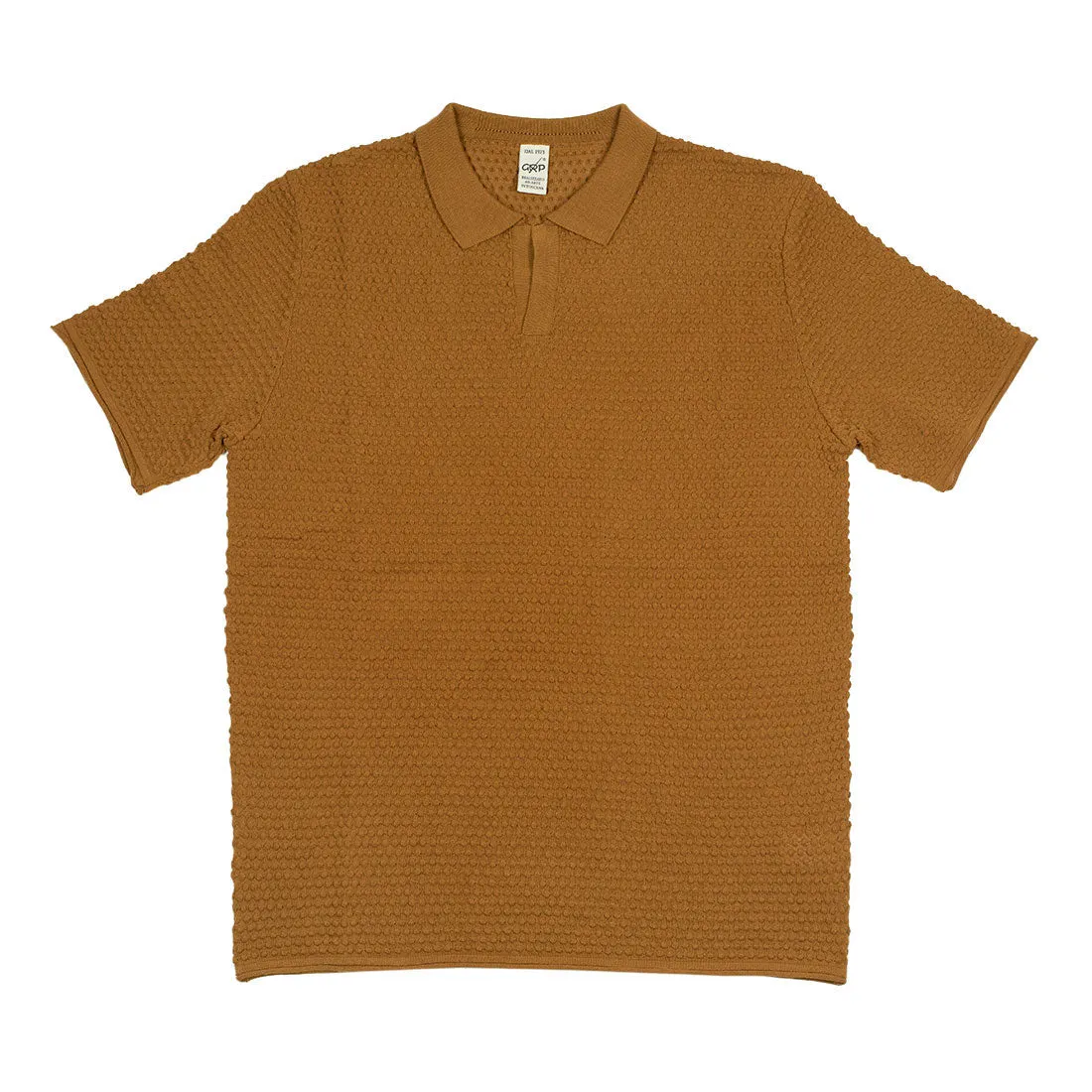Bubble-knit short sleeve cotton polo shirt, tobacco (restock)