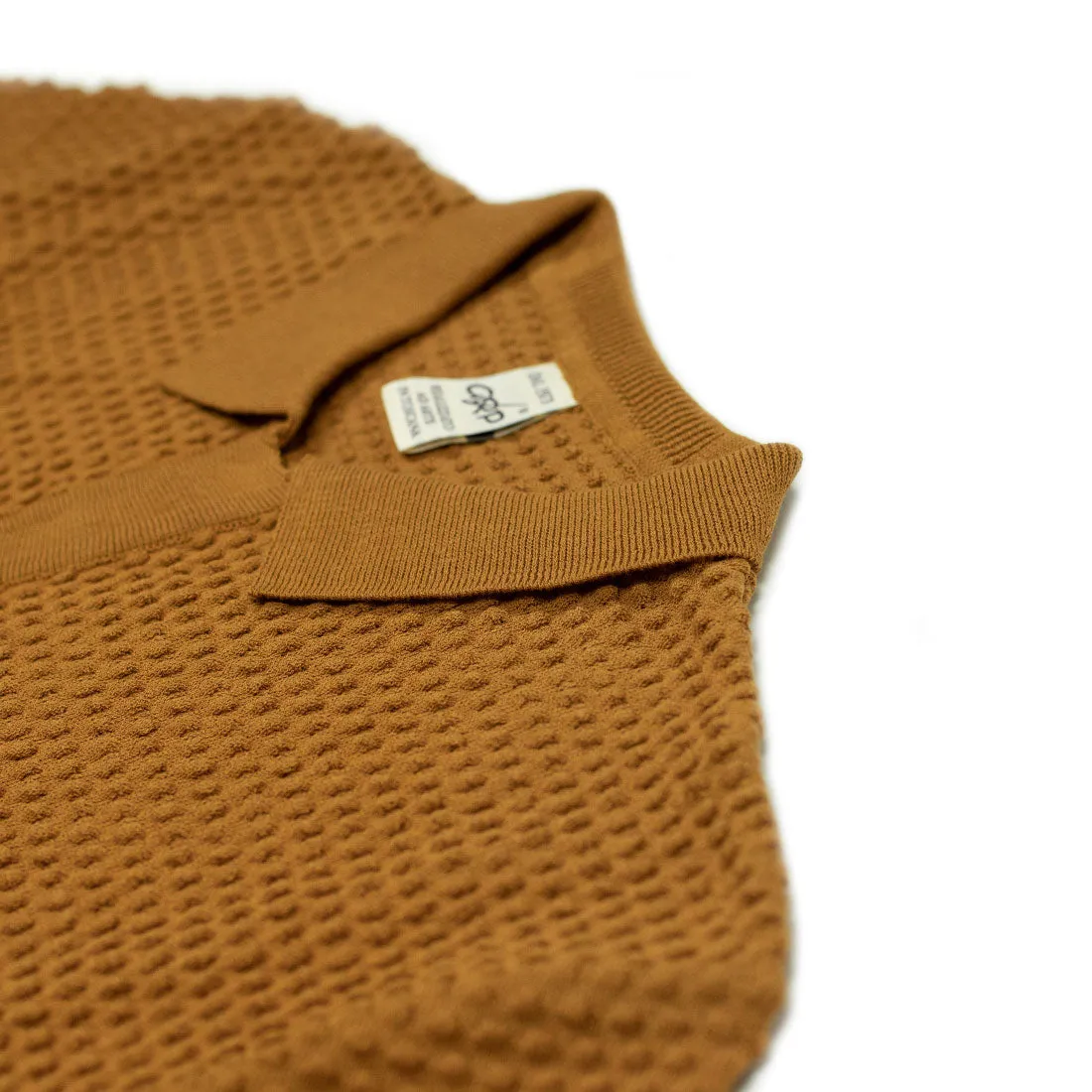 Bubble-knit short sleeve cotton polo shirt, tobacco (restock)