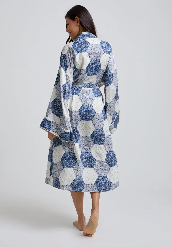Corina Kimono Style Aster Patchwork Print Robe In Blue