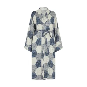Corina Kimono Style Aster Patchwork Print Robe In Blue