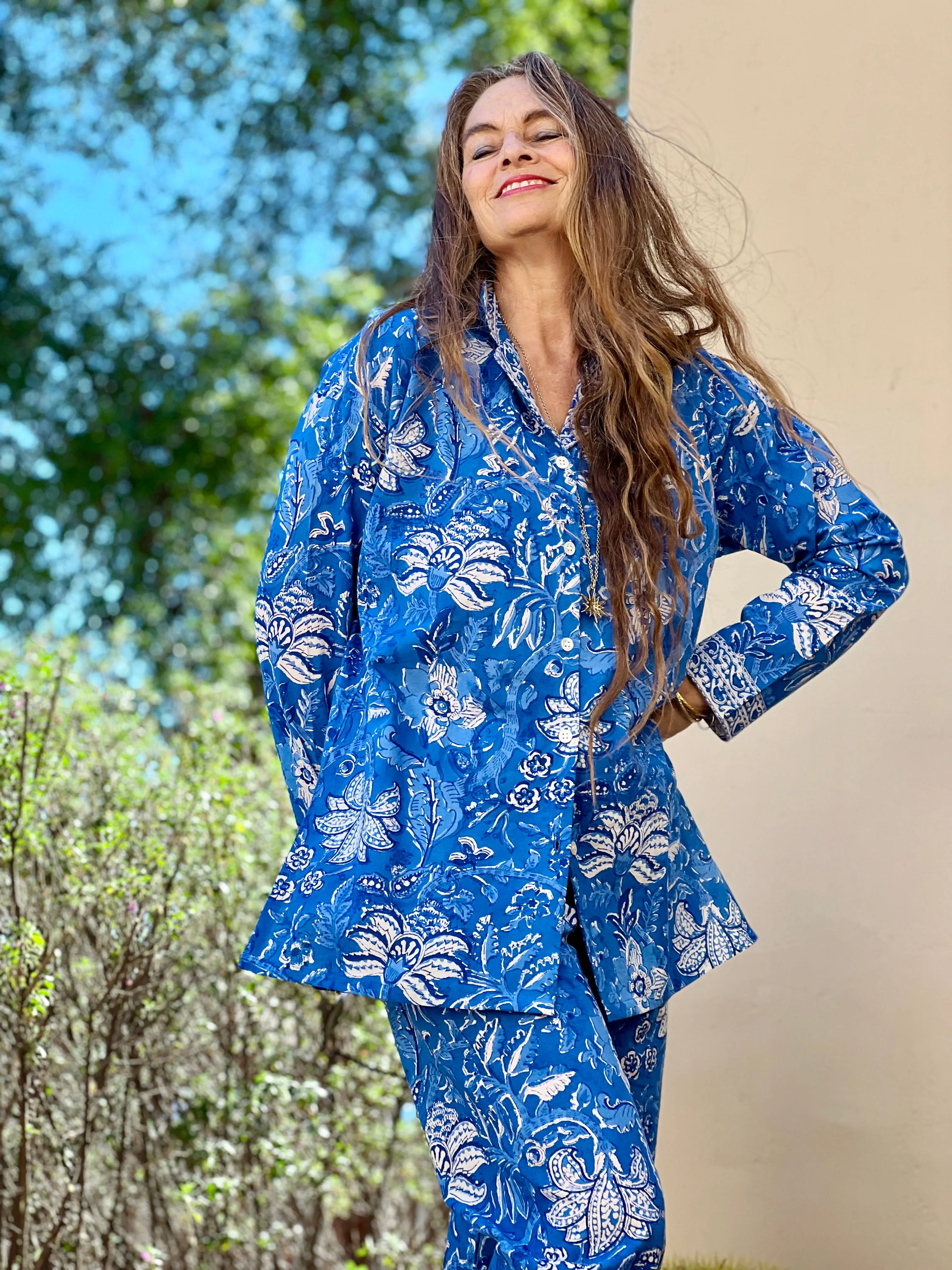Delfina Blue Cotton Pajama Long Sleeve FINAL SALE XXL only
