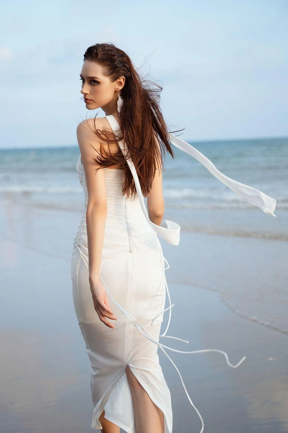 Falvia Bodycon Gathered Silk Chiffon Top