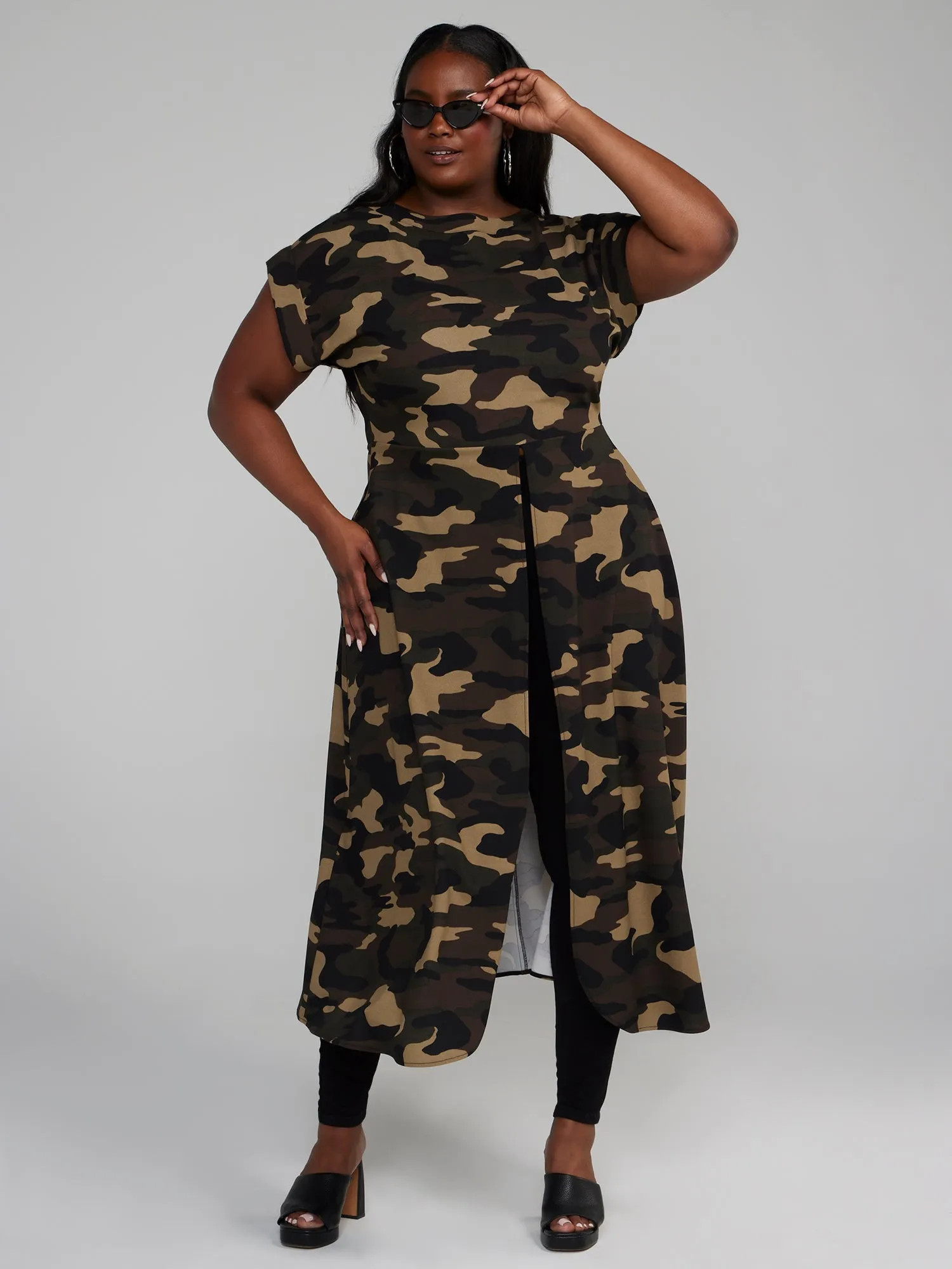 Fashion To Figure - Split Front Camo Tunic Top