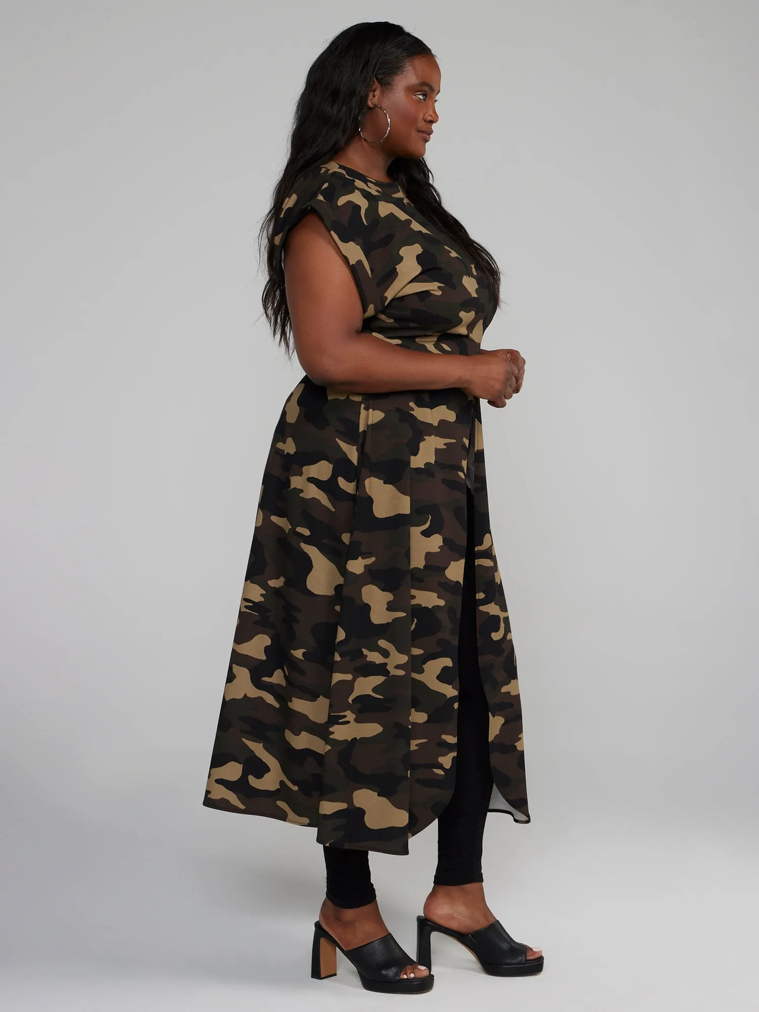 Fashion To Figure - Split Front Camo Tunic Top