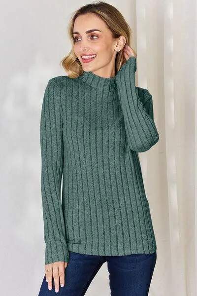 Full Size Ribbed Mock Neck T-Shirt
