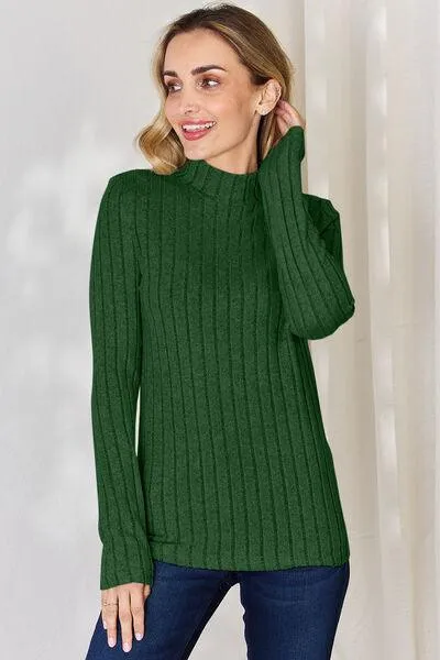 Full Size Ribbed Mock Neck T-Shirt