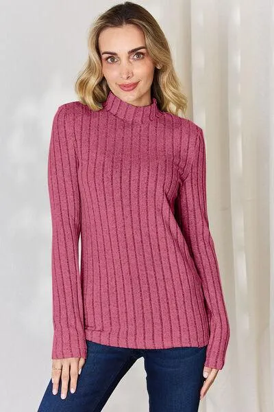 Full Size Ribbed Mock Neck T-Shirt
