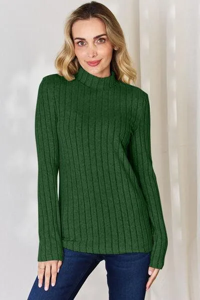 Full Size Ribbed Mock Neck T-Shirt