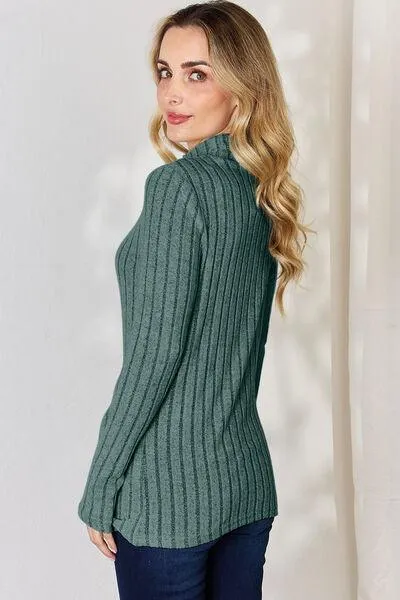 Full Size Ribbed Mock Neck T-Shirt