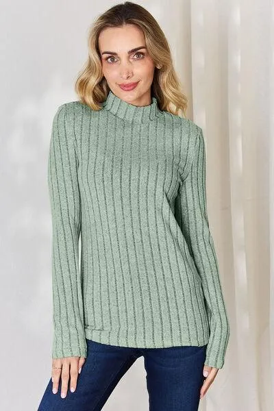 Full Size Ribbed Mock Neck T-Shirt