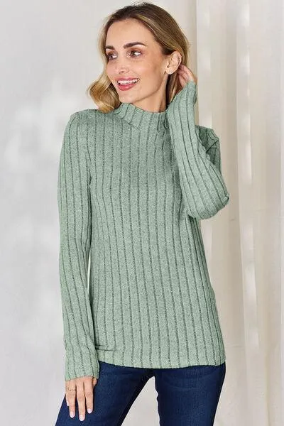 Full Size Ribbed Mock Neck T-Shirt