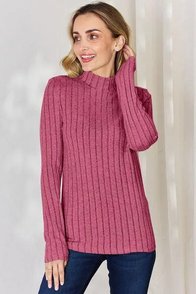Full Size Ribbed Mock Neck T-Shirt