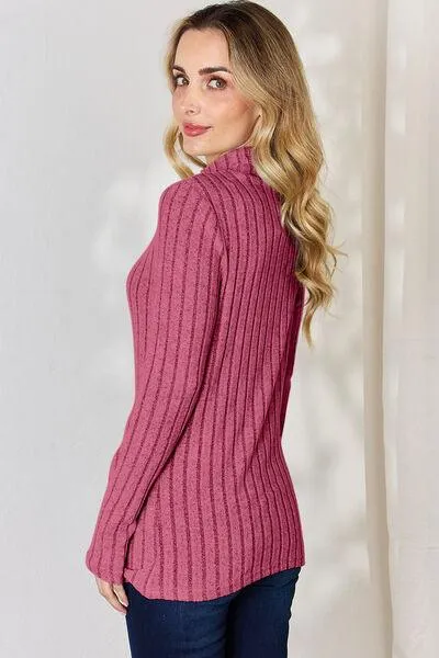 Full Size Ribbed Mock Neck T-Shirt