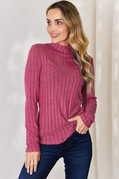 Full Size Ribbed Mock Neck T-Shirt