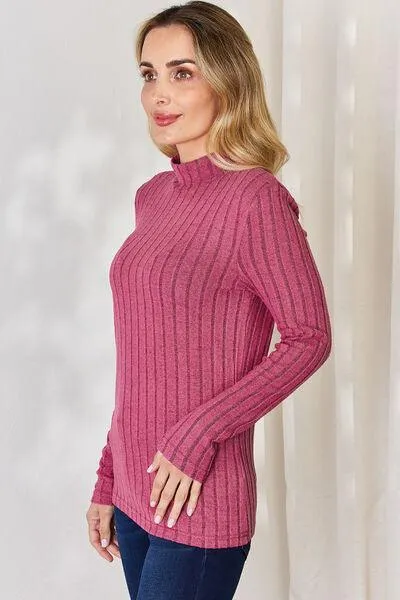 Full Size Ribbed Mock Neck T-Shirt