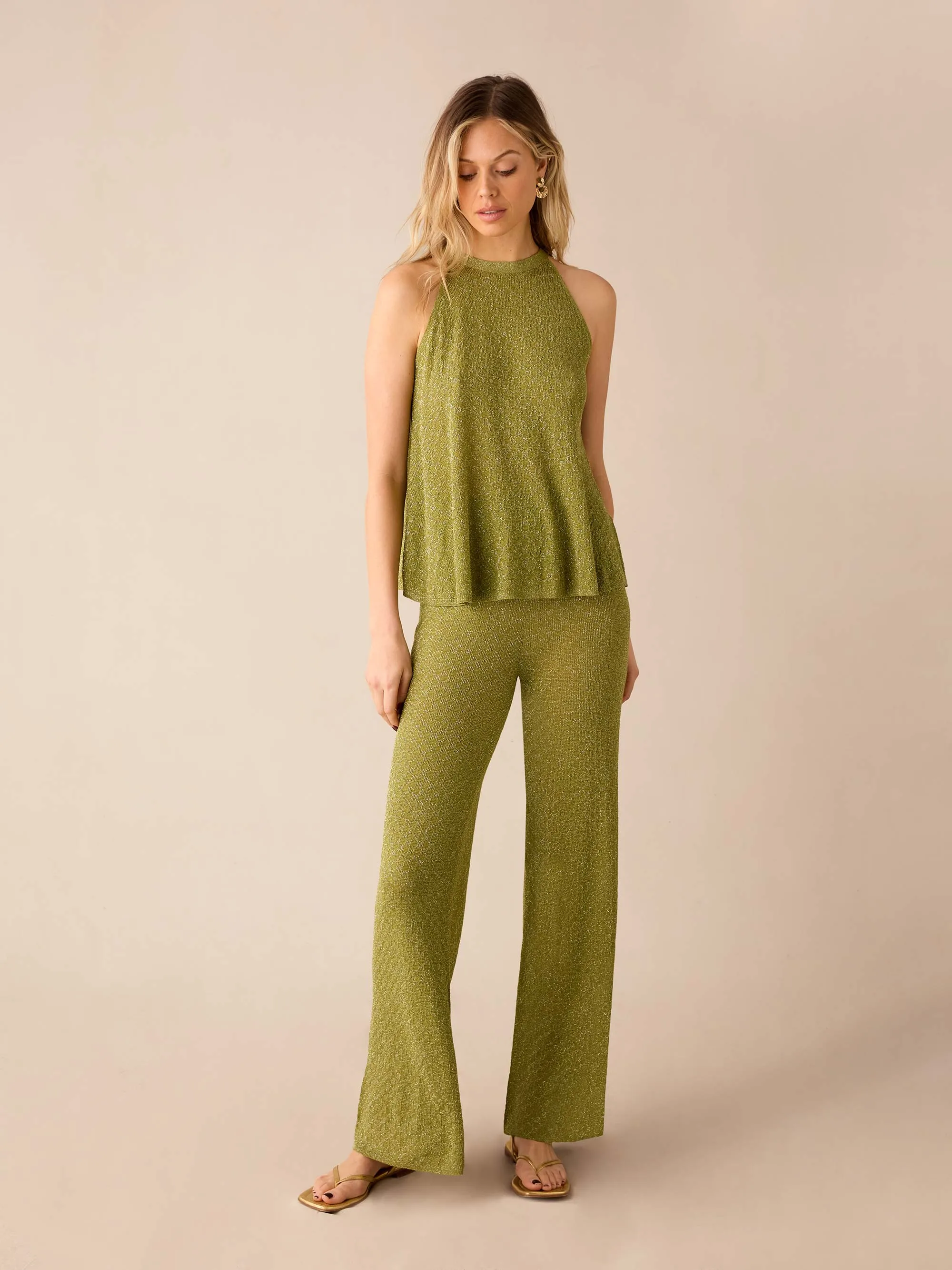 Green Sheer Lurex Knit Swing Top