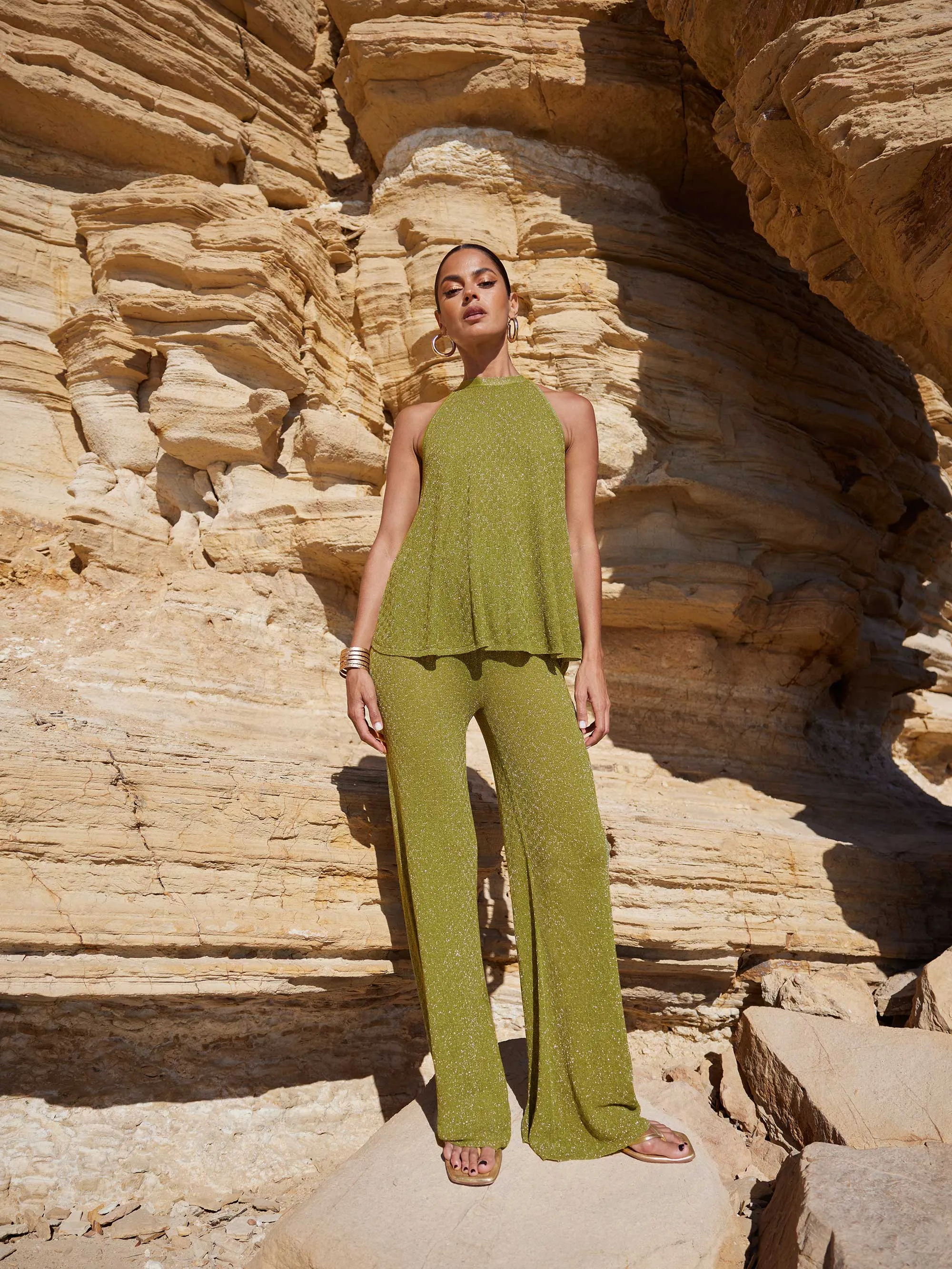 Green Sheer Lurex Knit Swing Top