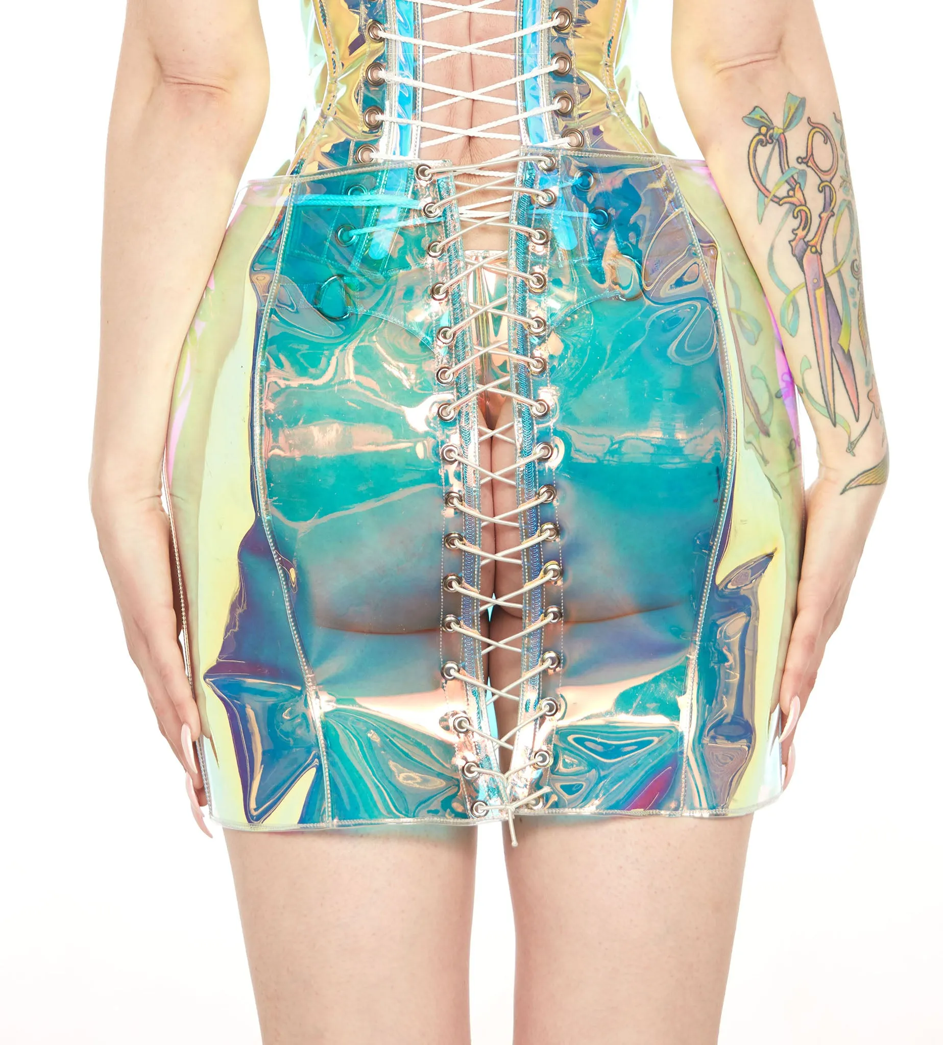 Holographic PVC Lace Up Skirt