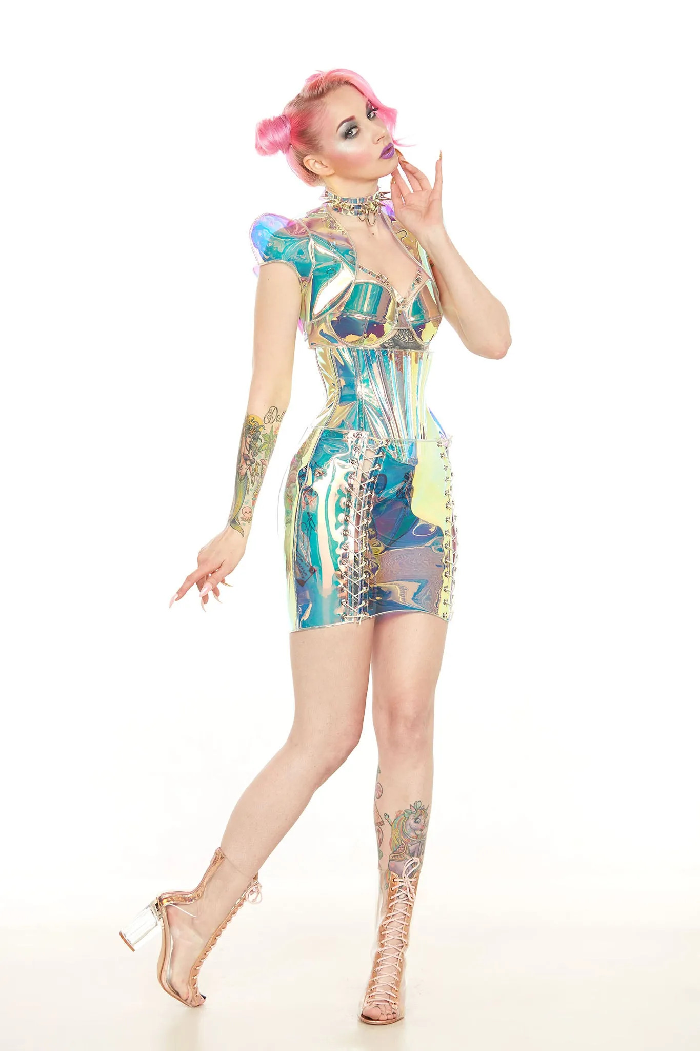 Holographic PVC Lace Up Skirt