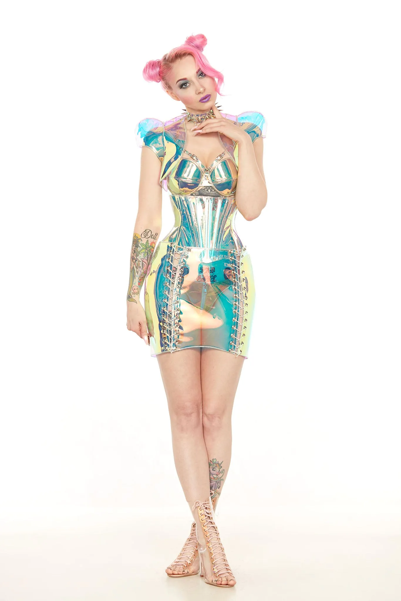 Holographic PVC Lace Up Skirt